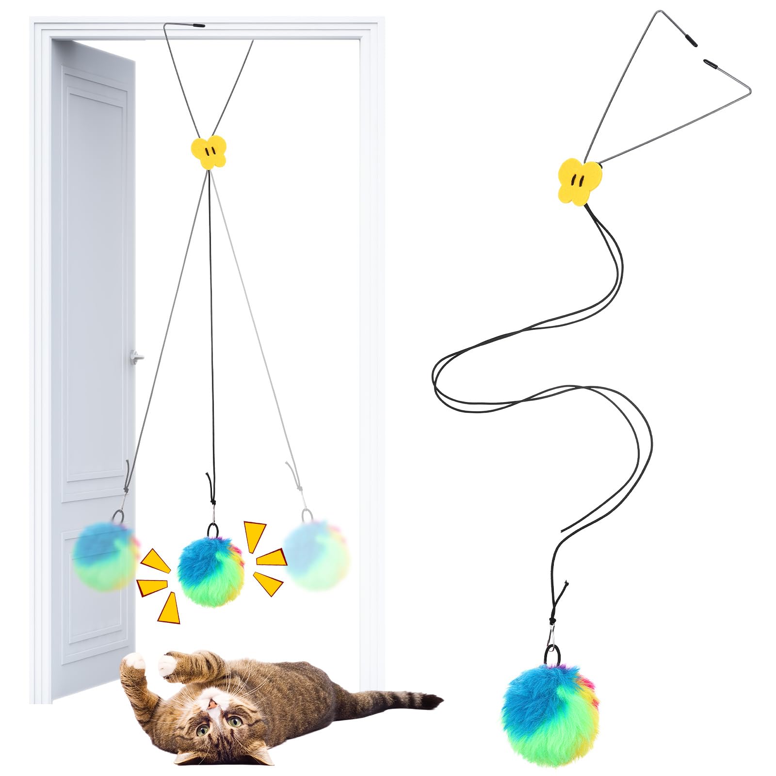 WLLHYF Self Play Hanging Door Cat Toys for Indoor Soft Plush Interactive Cat Toys Independent Play Self Play Teaser Toy for All Breeds Bored Cats Kitten Chasing and Playing Exercise