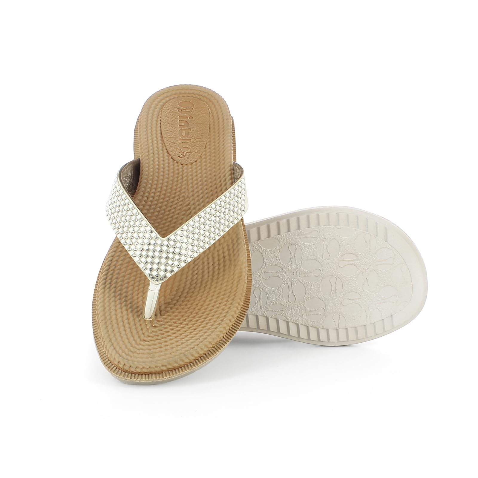Ciabatte Donna Infradito con Brillantini, Plantare Effetto Corda, Dual Density