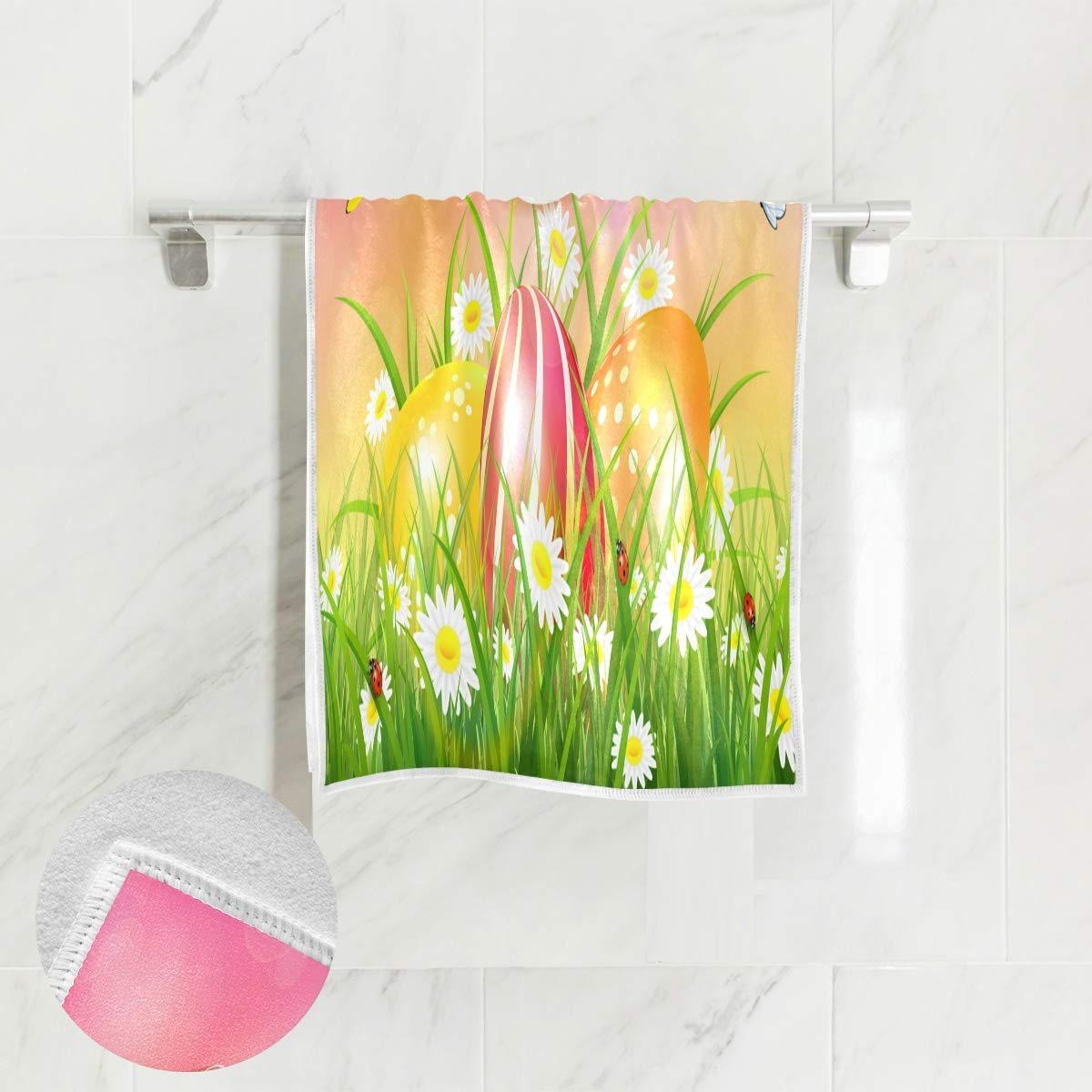 ALAZA Happy Easter Eggs and Butterfly Hand Towel Yoga Gym Cotton Face Spa Towels Absorbent Multipurpose for Bathroom Kitchen Hotel Home Decor Set 15x30 Inch