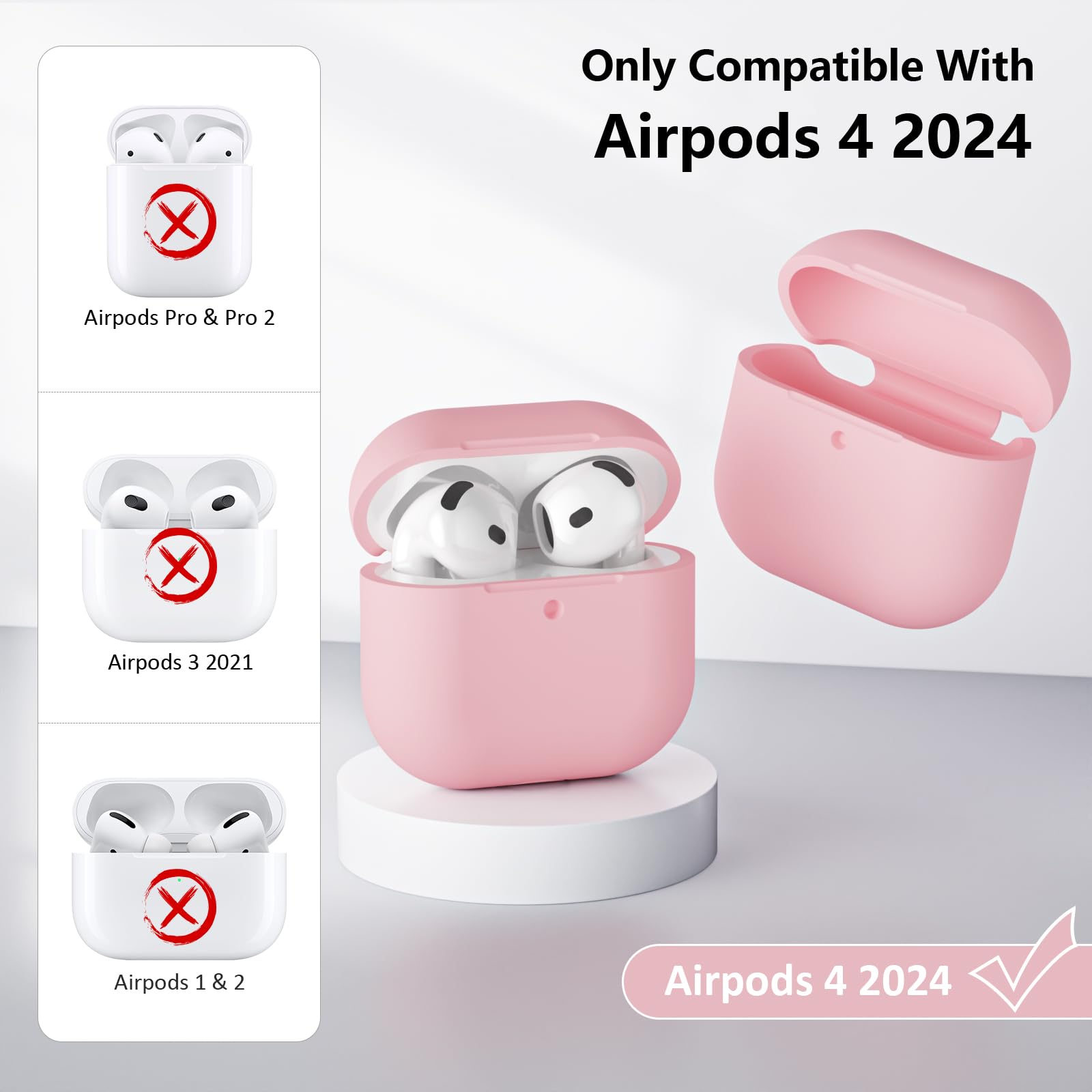 Custodia in Silicone Compatibile con AirPods 4 Case, LED Anteriore Visibile, Case Cover Protettiva Antiurto in Silicone Morbido per Airpods 4 Generazione 2024 con Kit di Pulizia, Rosa - 3