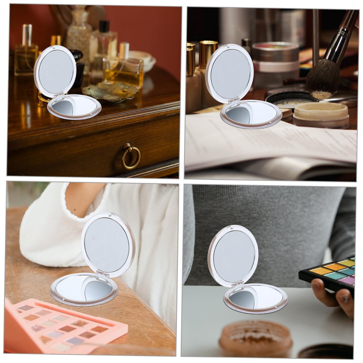 BESTYASH 3 Stück Faltbarer Kosmetikspiegel Doppelseitiger Mini Vergrößerungsspiegel Kompakter Handspiegel für Reisen Make Up Unterwegs Vergrößerung