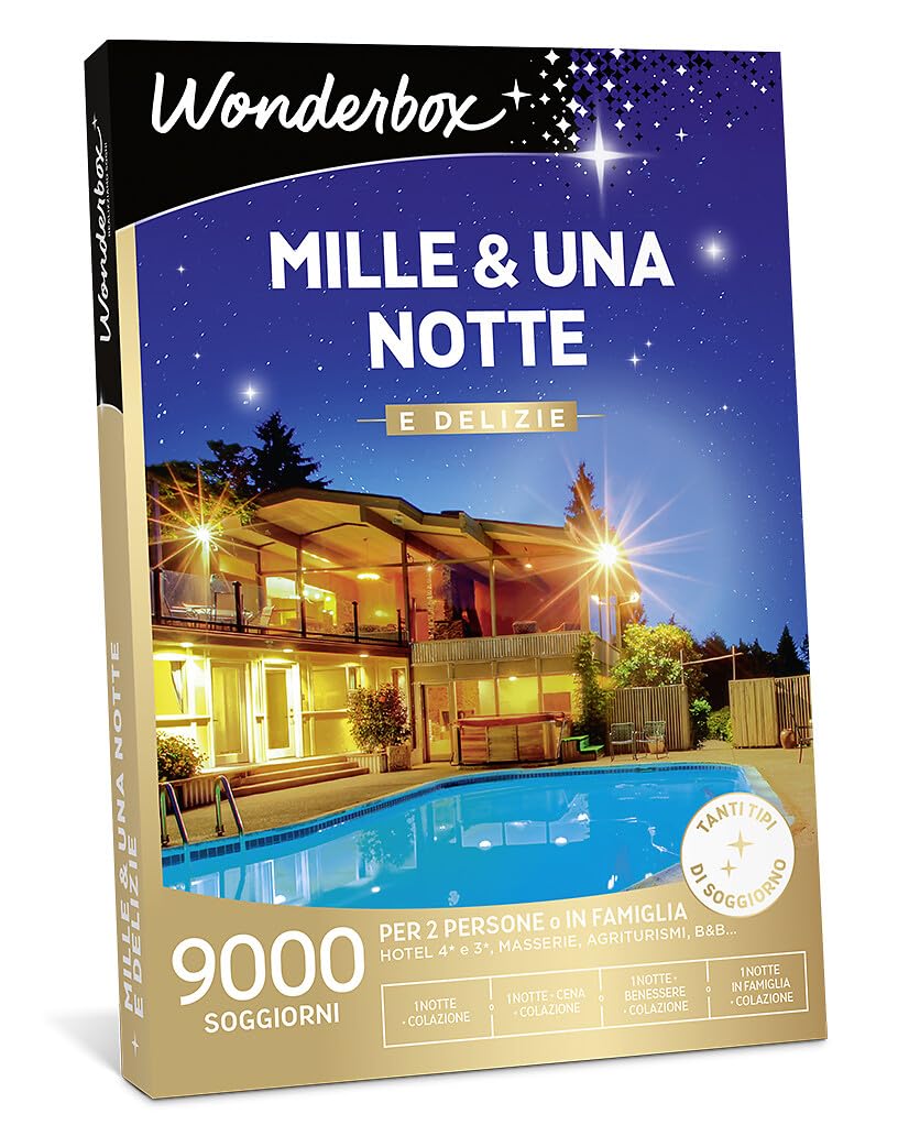 WONDERBOX - Cofanetto Regalo - Mille & Una Notte e Delizie - per 2 Persone | 1 notte +colazione + cena o benessere - Più di 9000 soggiorni - Hotel 4* e 3*, agriturismi, masserie, B&B