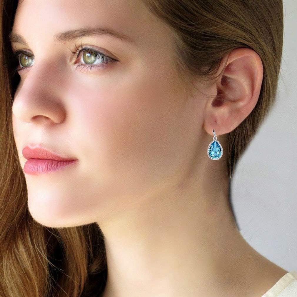 Austrian Crystal Teardrop Dangle Drop Earrings for Women Dangling 14K Gold Plated Hypoallergenic Jewelry - Image 2