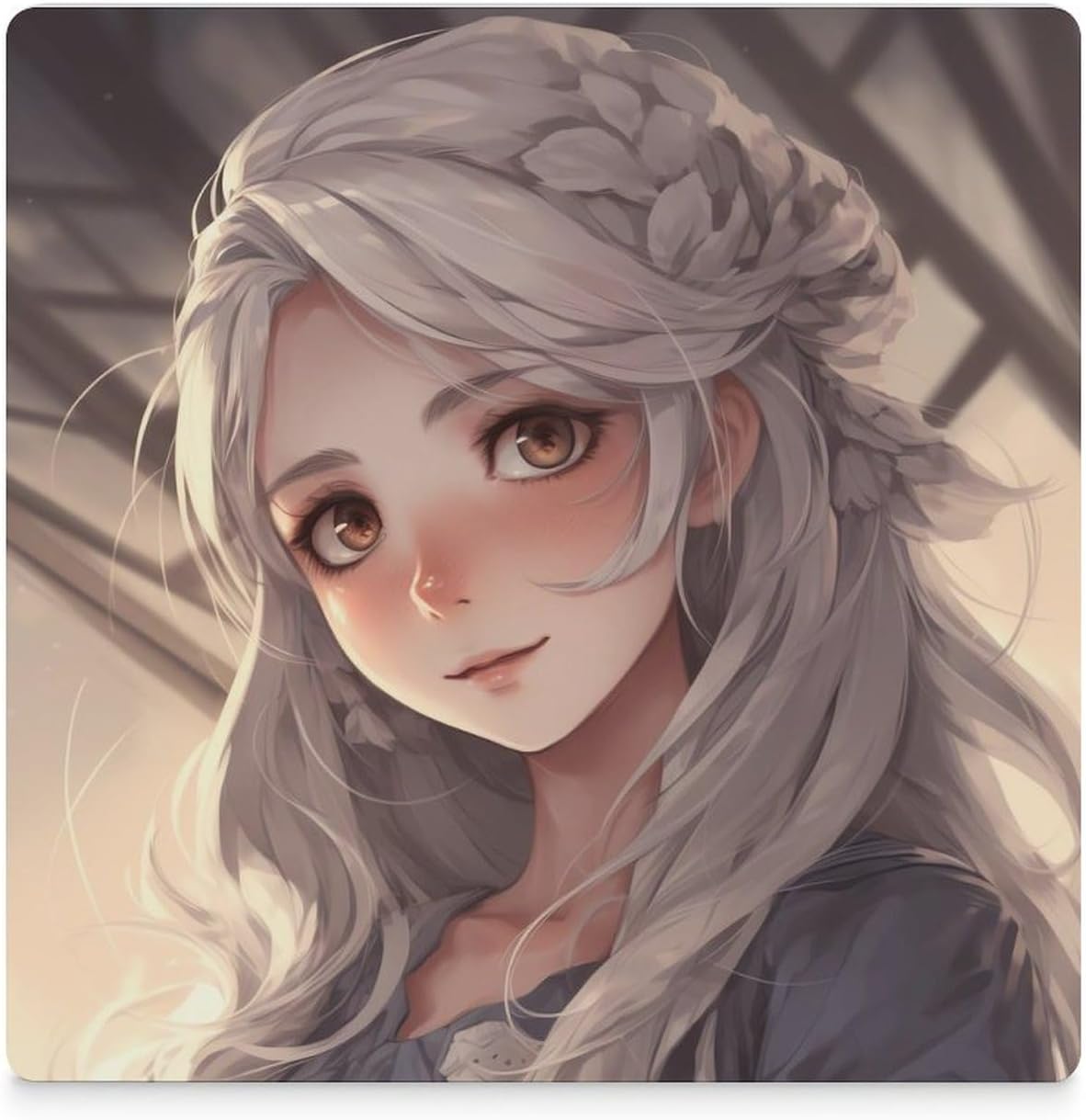 Square 4PCS Ceramic Coaster Set White Hair Anime Girl Printed Decorative Coffee Cup Coasters with Cork Bottom Drink Coasters Stone Coasters for Kitchen Desk Bar Decor image 3