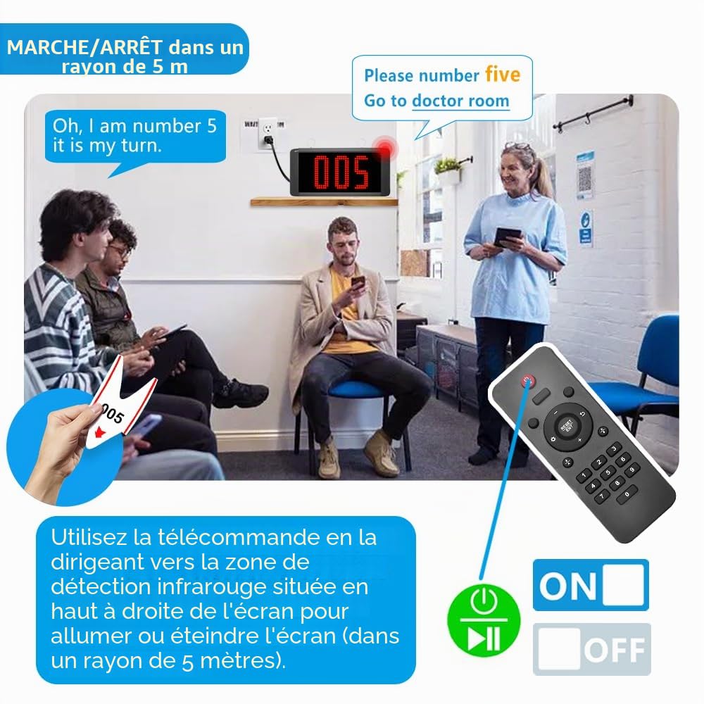 Gestion de File d'Attente (Deux Écrans) | Afficheur à 3 Chiffres | Appel de Numéro d'Attente| Pour Restaurant, Magasin, Clinique, Services Publics, Hôpital, Salle d’Attente (2×Écran+1×Clavier)