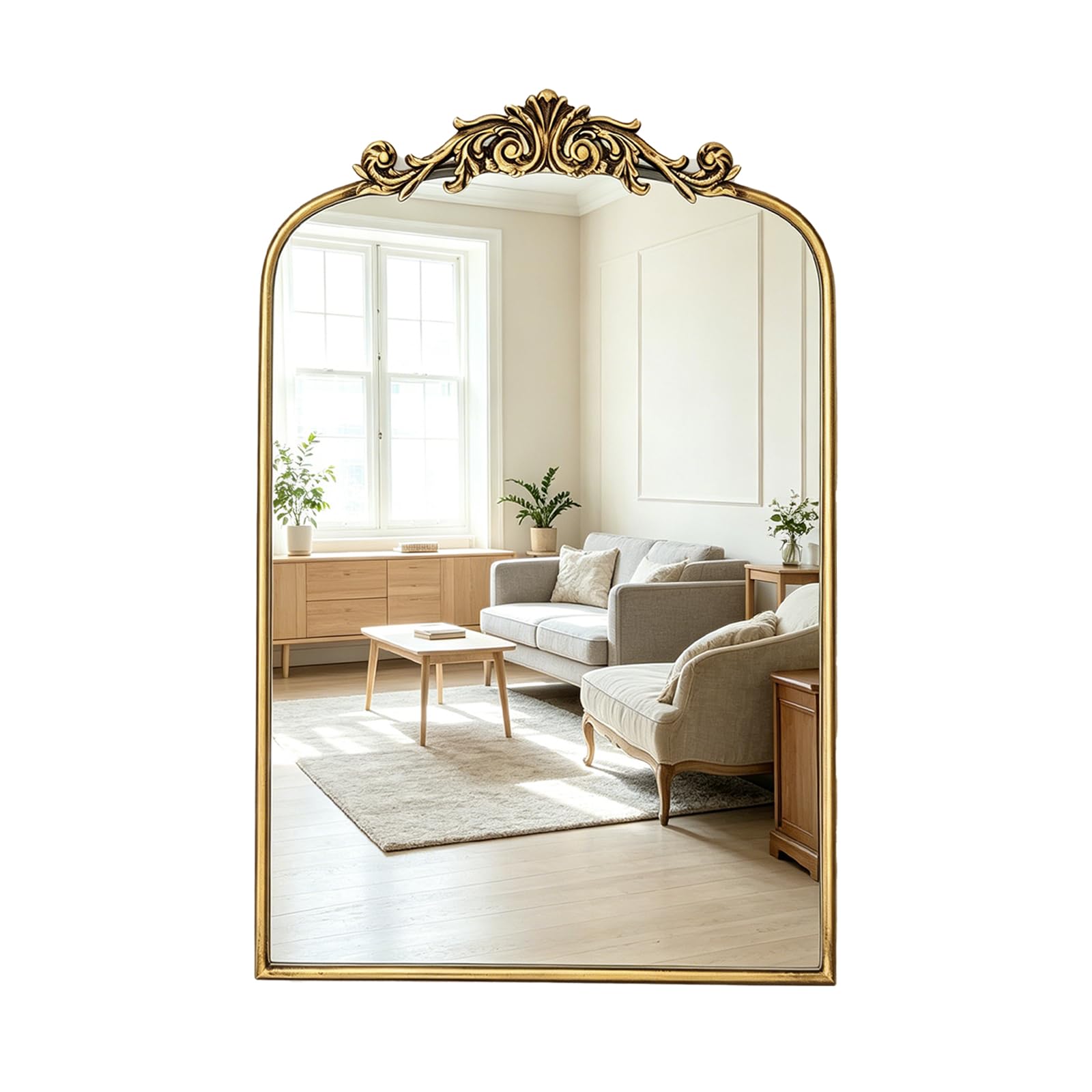 Specchio barocco oro antico – Specchio da parete semicircolare vintage con forma ad arco per soggiorno e corridoio, decorazione da parete per soggiorno, 40 x 61 cm