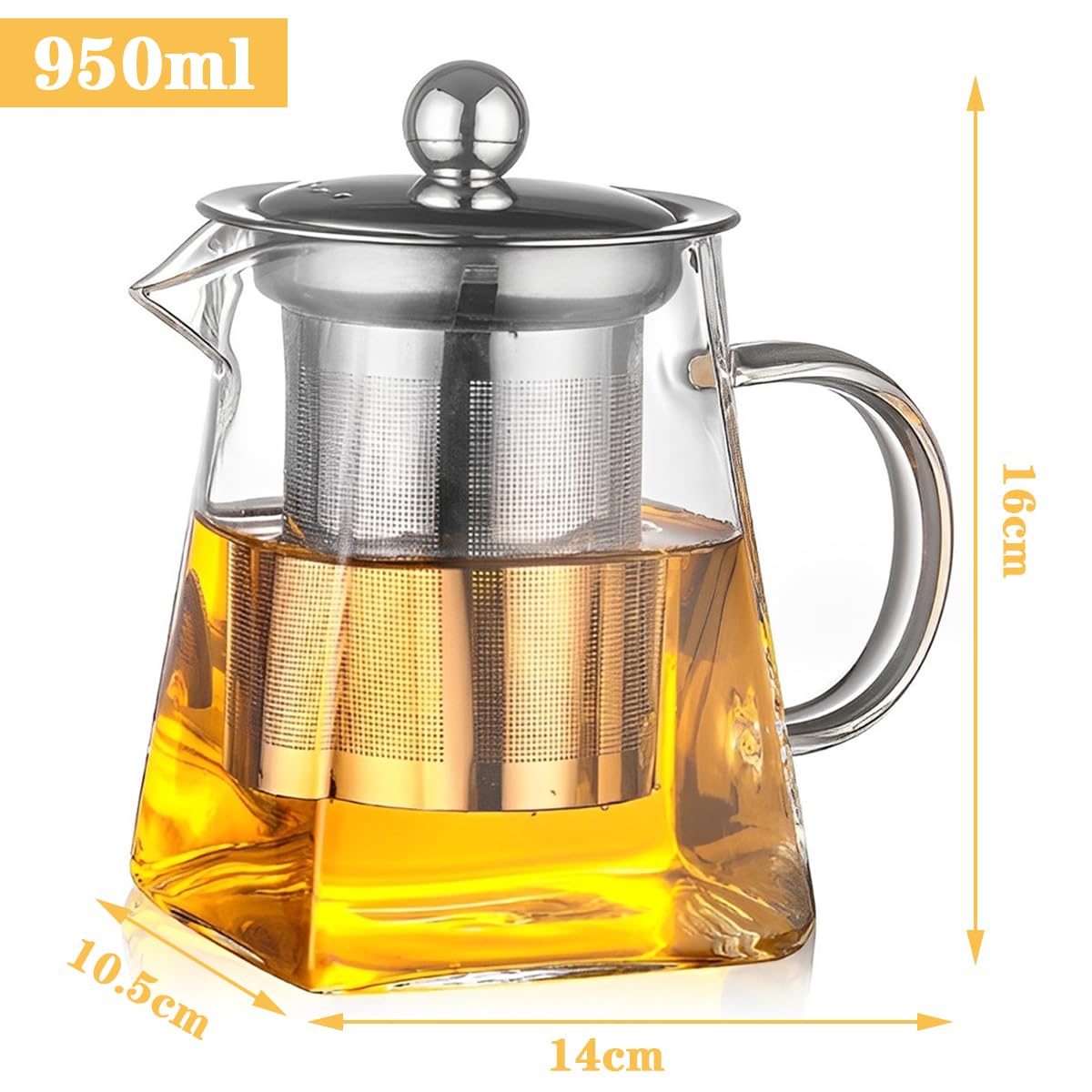 LiRiQi Teiera in Vetro 950ml Con Filtro Infusore Removibile - Resistente al Calore, Perfetta per Tè, Caffè e Tisane, Compatibile Con Fornelli