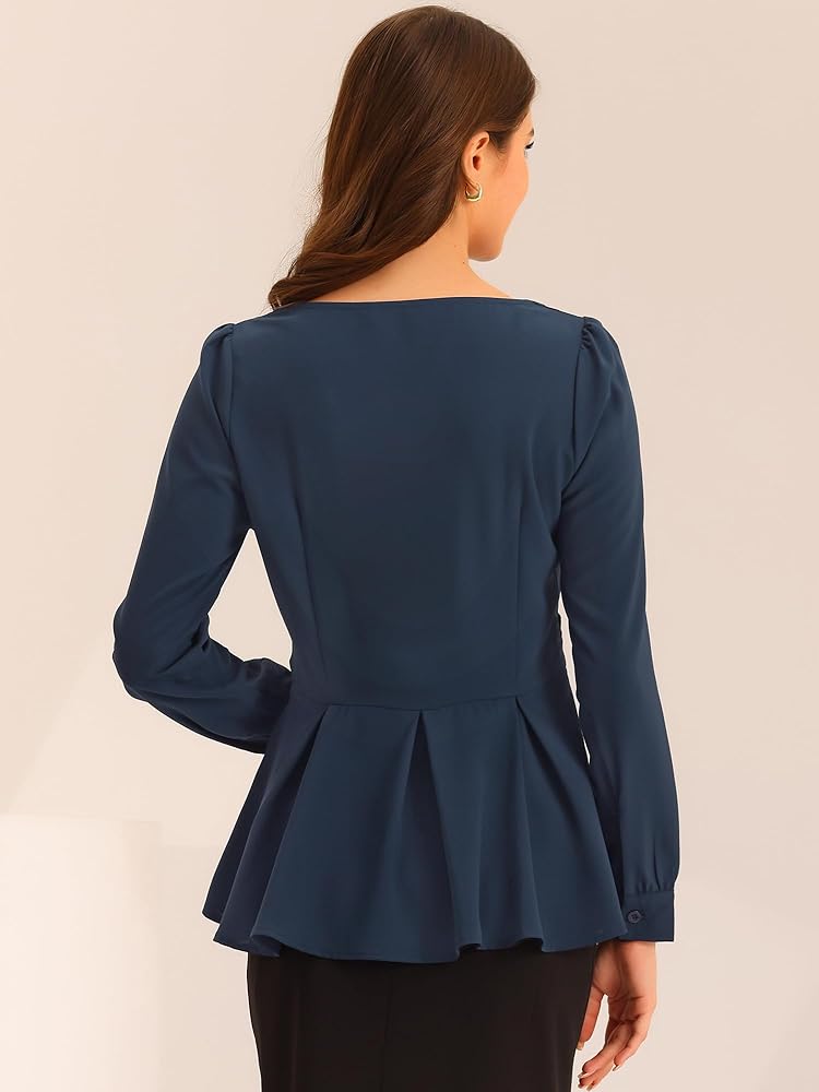 Allegra K Women's Long Sleeve V Neck Irregular Hem Belted