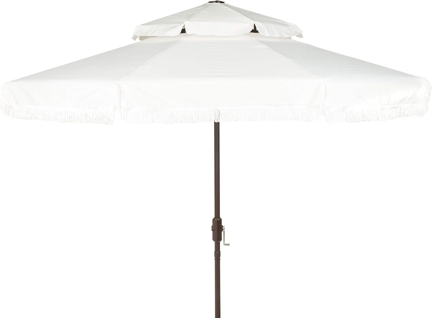 SAFAVIEH 9ft Outdoor Patio Umbrella, Round, Double Top, Milan Fringe, Ivory, Crank, Button Tilt, UV Resistant for Deck, Backyard, Poolside (PAT8208C)