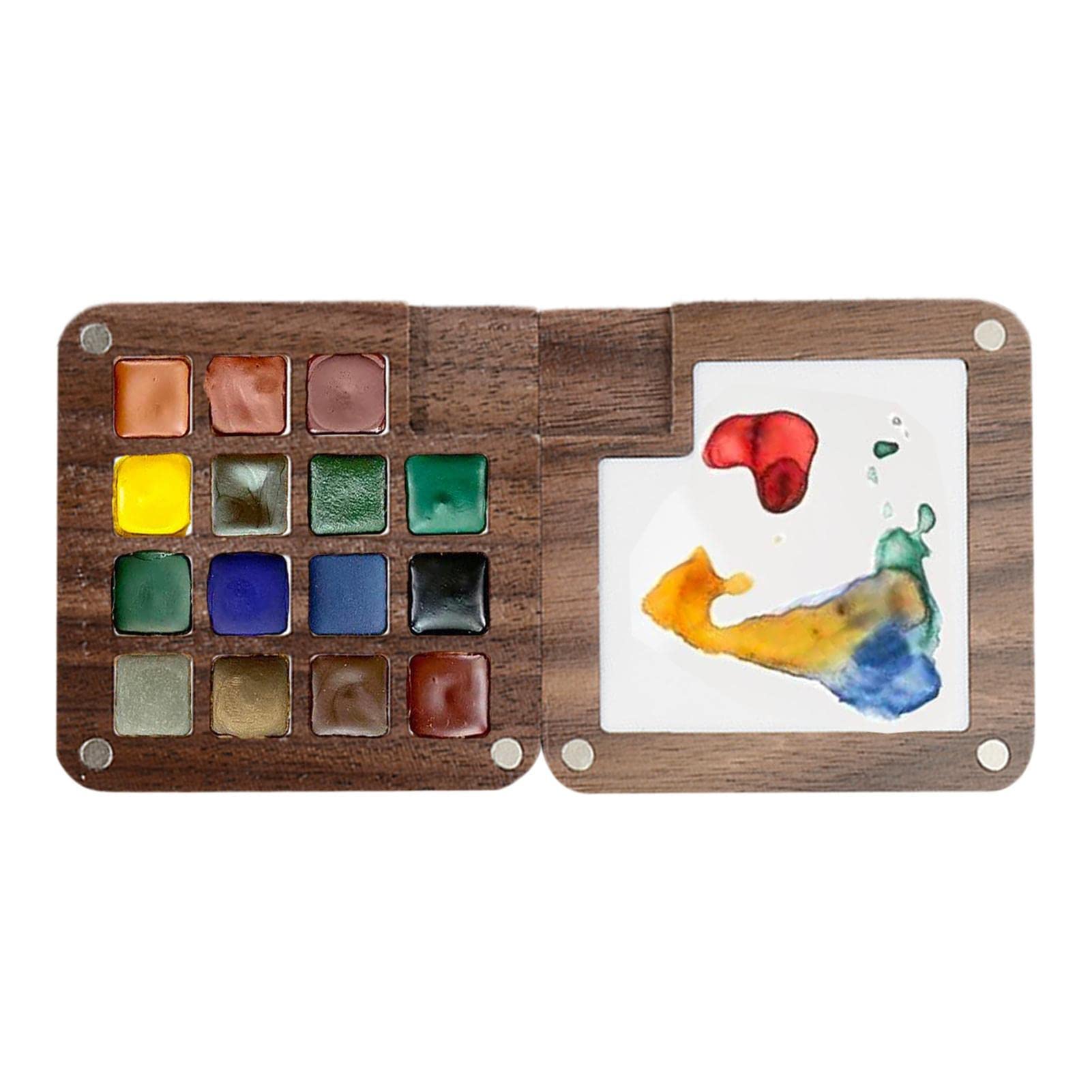 Paleta vacía de acuarela, caja de pigmentos de color de madera de 15 rejillas, paleta de pintura de acuarela para dibujar, estuche de pintura de viaje, pintores y