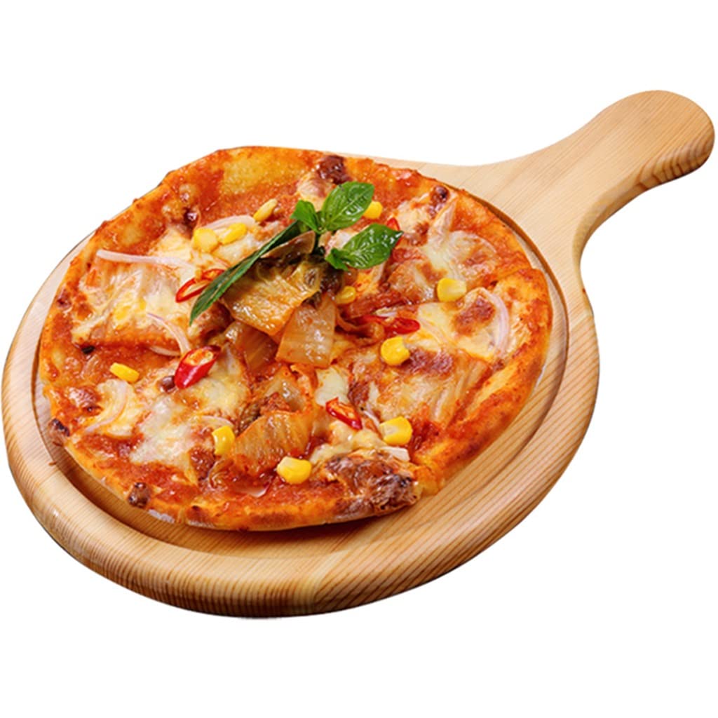 Okrągła taca do pizzy, płyta do pizzy, deska do krojenia z uchwytem, okrągły talerz do pizzy, sera i pieczenia, 36 x 33 cm, 36 x 33 cm