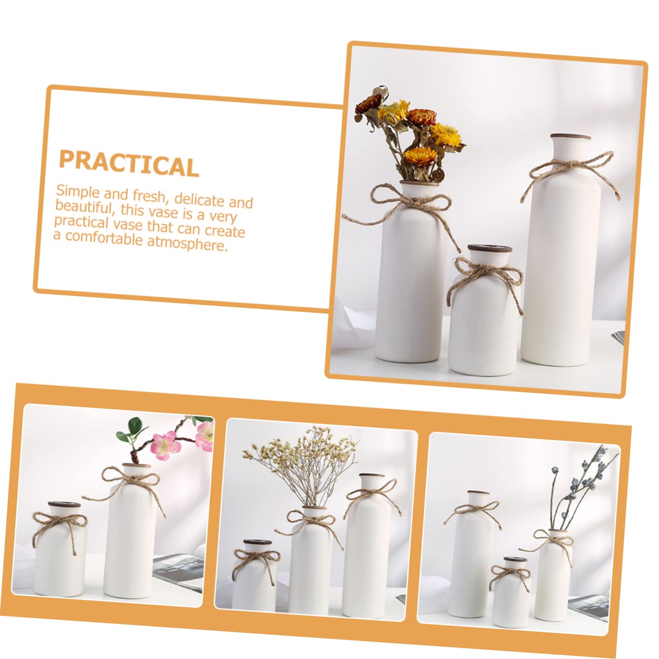 Set 3 Vasi in Ceramica per Fiori, Decorazione Semplice ed Elegante per Interni, Vasi Moderni per Arredamento Casa e Regalo