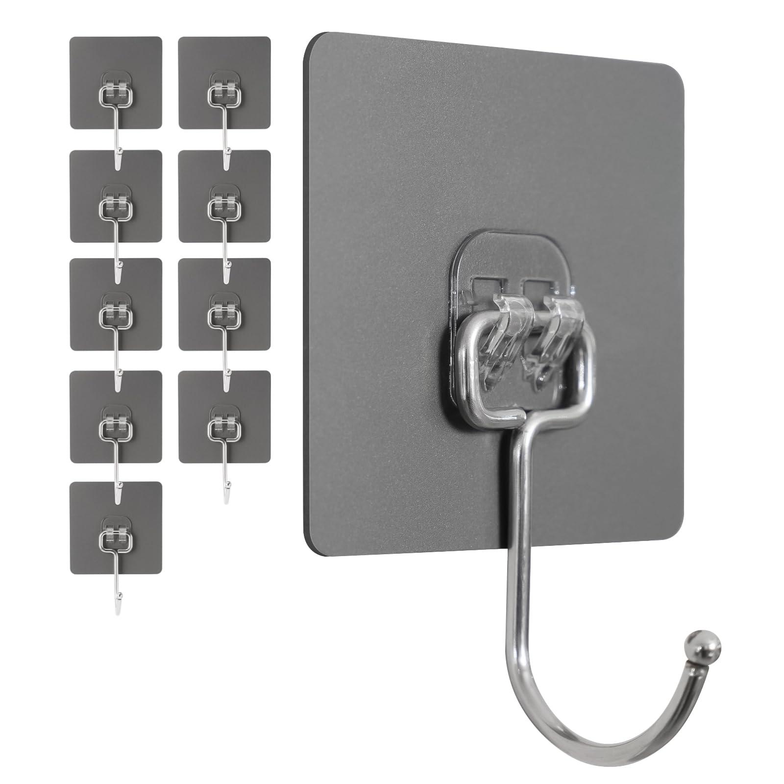 Ganchos adhesivos de pared para colgar, 60 libras, resistentes al agua y al óxido, ganchos adhesivos para paredes sin daños, cocina, baño, alquiler (Ganchos para Pared) paquete de 10