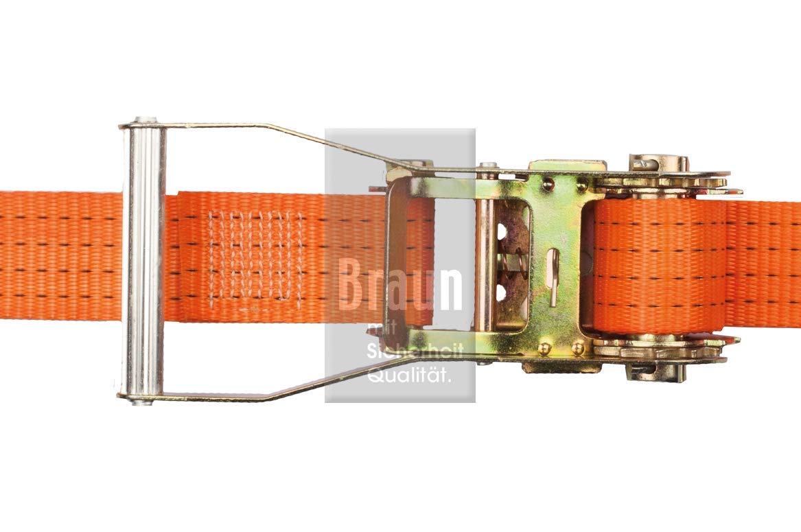 Braun Sangle d'arrimage 2 pièces à cliquet et crochets bord de rive 4000 daN Orange 8 m x 50 mm