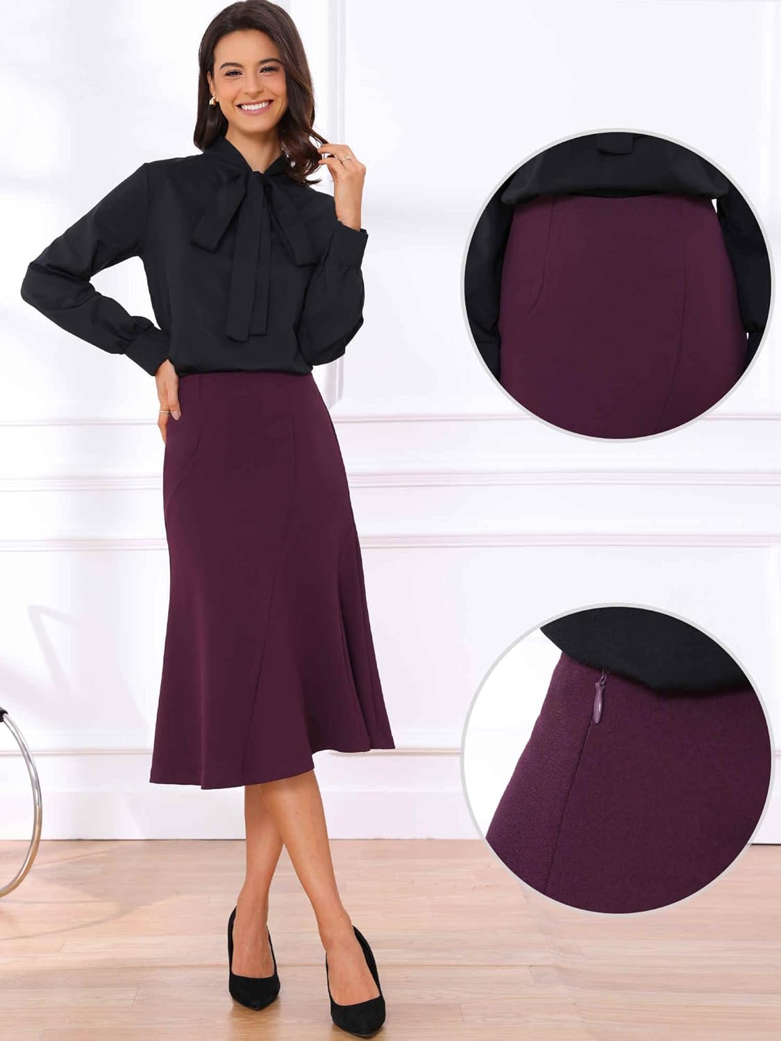Allegra K High Waisted Fishtail Skirts for Women's Business Casual Panel Midi Skirt - Image 2