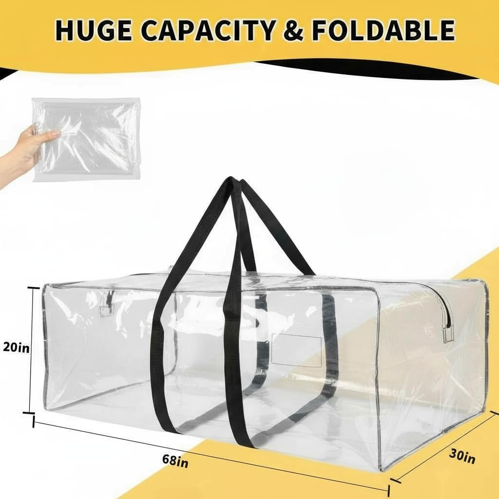 Heavy Duty Extra Large Moving Bags,176 Gallon Jumbo Packing Bags,Huge Moving Storage Bags with Strong Zippers & Carrying Handles,Reusable Big Moving Storage Bags for College Dorm Travel 2Pack,Clear