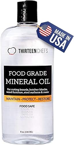Thirteen Chefs Aceite mineral – Acondicionador de grado alimenticio de 8 onzas para tabla de cortar madera, encimera y bloque de carnicero,