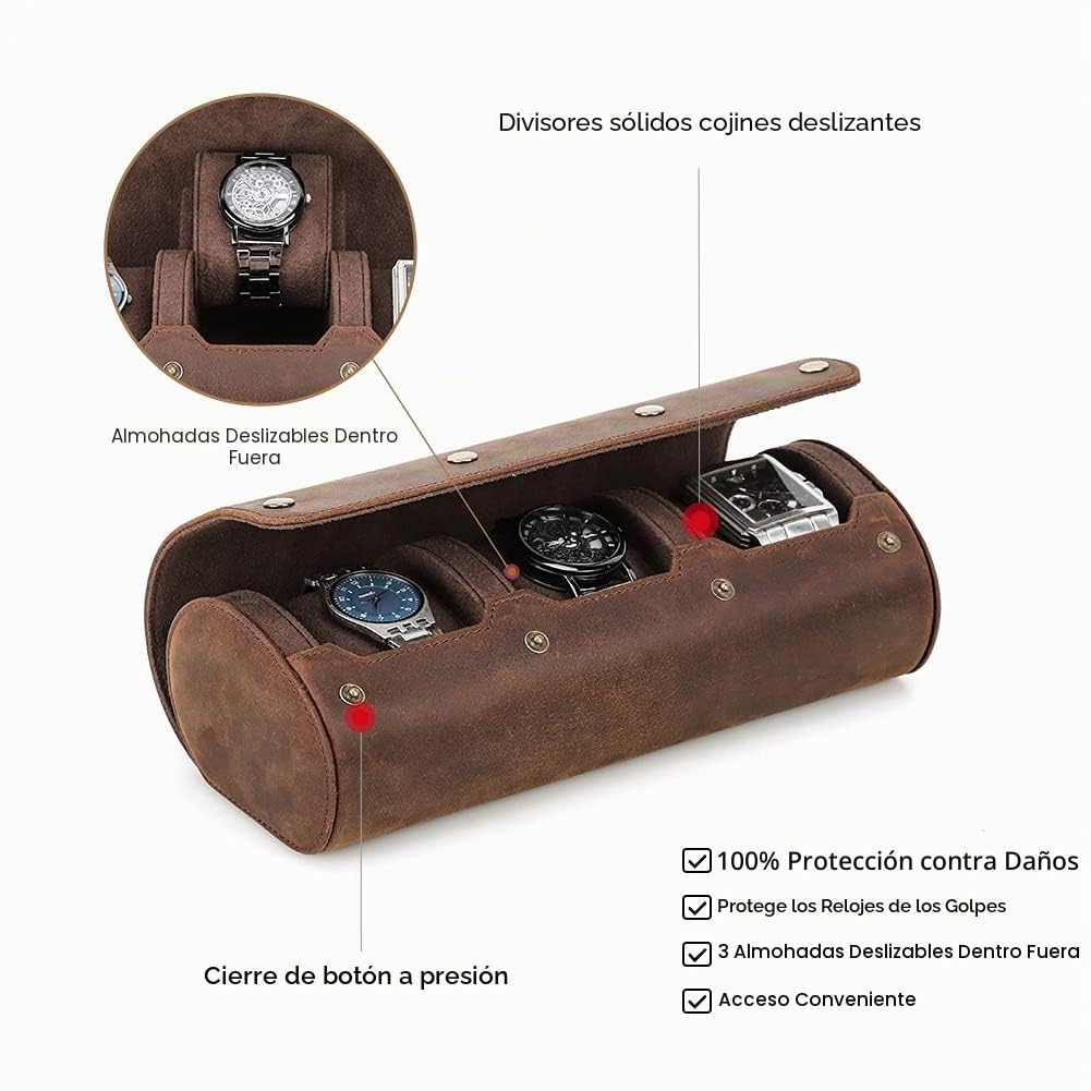 CONTACT'S FAMILY Caja de Almacenamiento de Relojes de Cuero, Organizador de Relojes para Hombres y Mujeres (3 Ranura, Café)