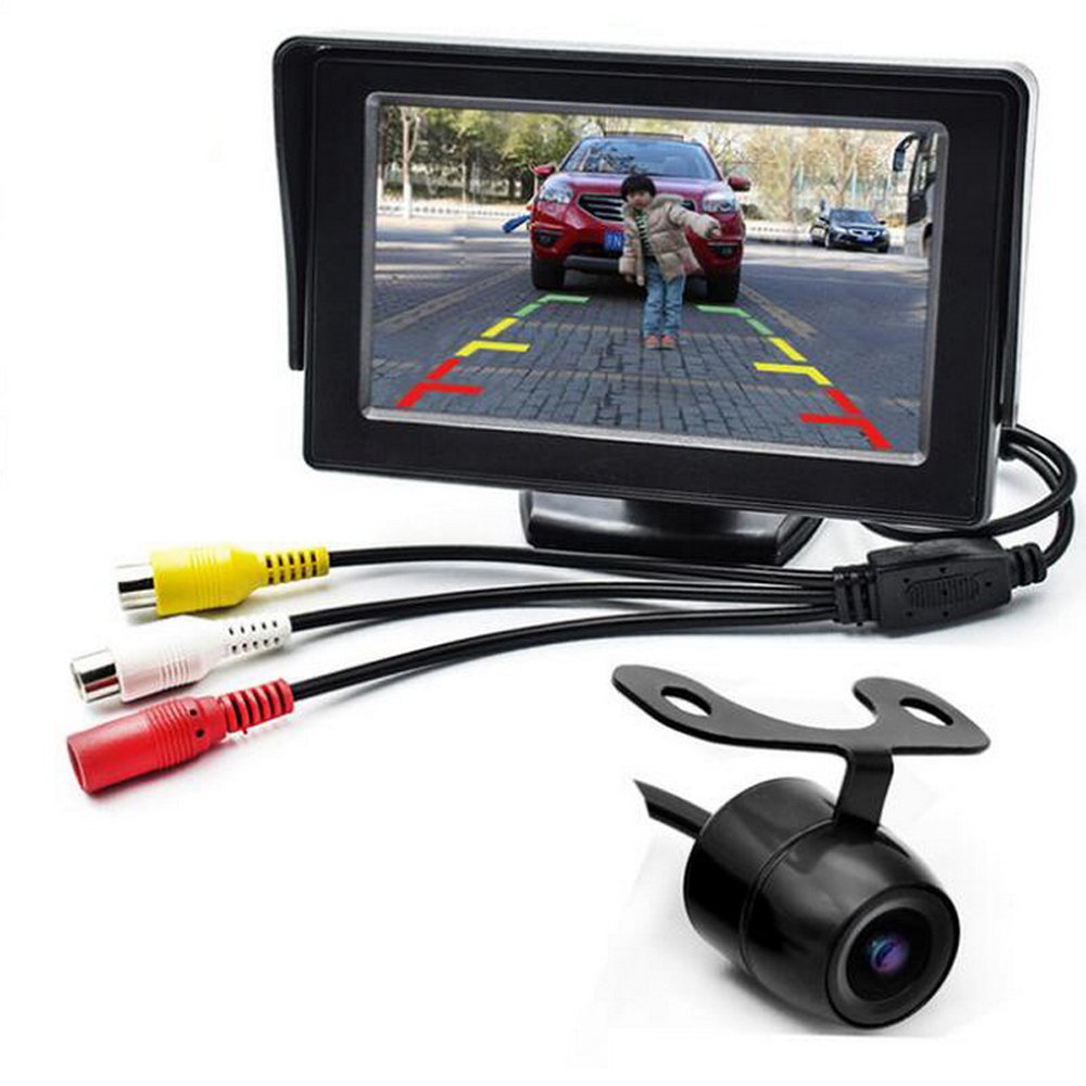 2 en 1 monitor del estacionamiento del coche de 4.3 pulgadas Monitor de video del LCD del coche con la cámara de la vista posterior delantera imagen y línea de estacionamiento de la ayuda del espejo