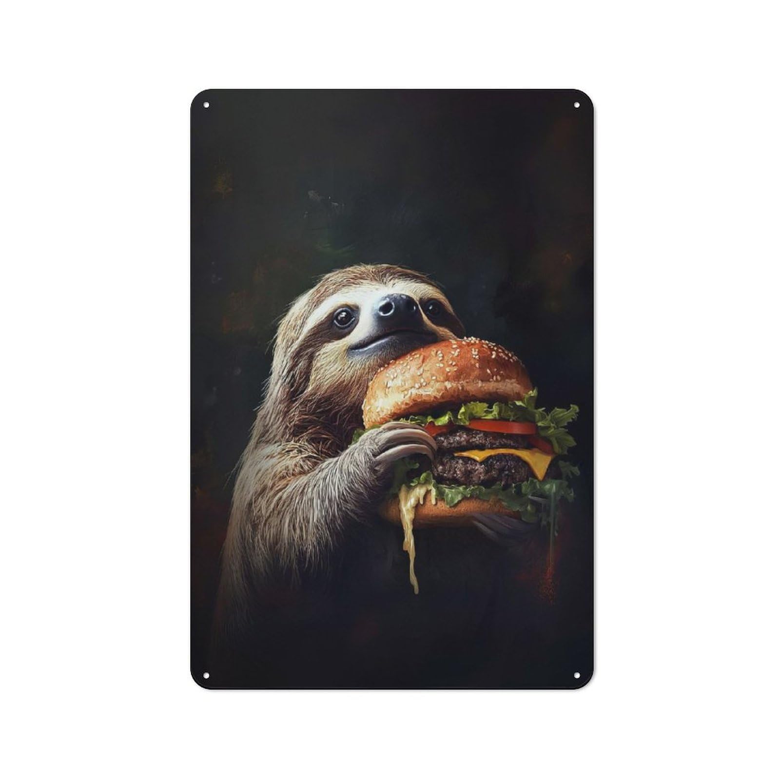 Junmoney Sloth Eating Burger Rustic Tin Sign 30X20cm Featuring For Living Room Wall, For Metal Sign Collectors, For Garage And Workshop Walls