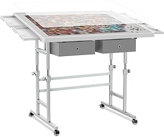 ALL4JIG 1000 Piece Light-Weight Adjustable Jigsaw Plastic Puzzle Table for Adults, 22.44"×30.20"Puzzle Board with 4 Drawers&Protective Cover,45-Degree Any-Angle Tilt for Leisure,Laptop Table for Couch