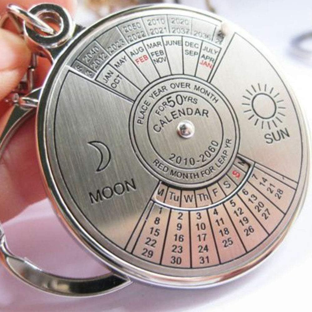 Acxico 2Pcs 50 Years Perpetual Calendar Keyring Vintage Keychain
