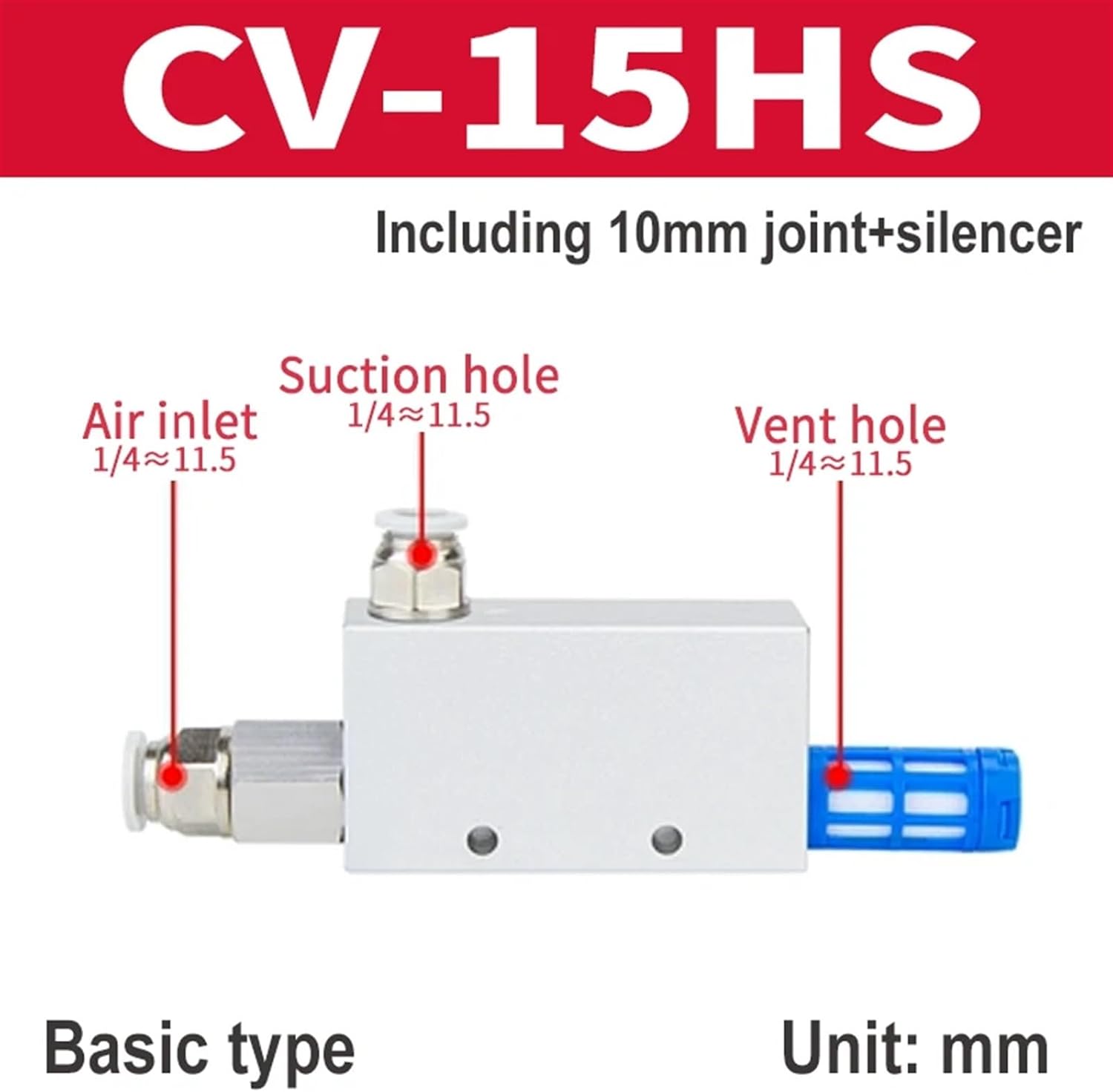 CV-10HS CV-15HS CV-20HS CV-25HS CV-30HS Vacuum Generator Female Thread Dia Vacuum Ejector Suction Cup Negative Pressure(Color:CV-15HS)