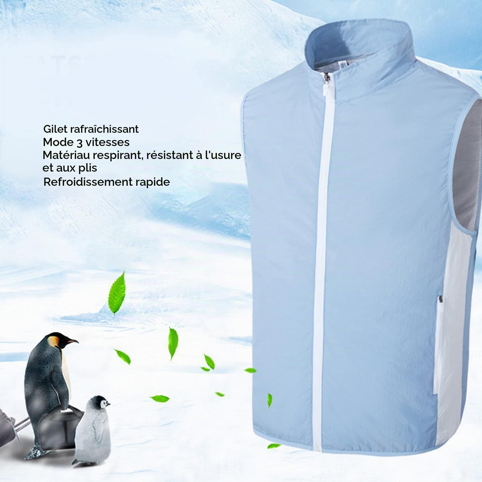 Gilet de Refroidissement Veste pour Vitesse été Gilet Ventilateur Climatisation Costume sans Manches Bleu Trousses de Premiers Secours (XL)