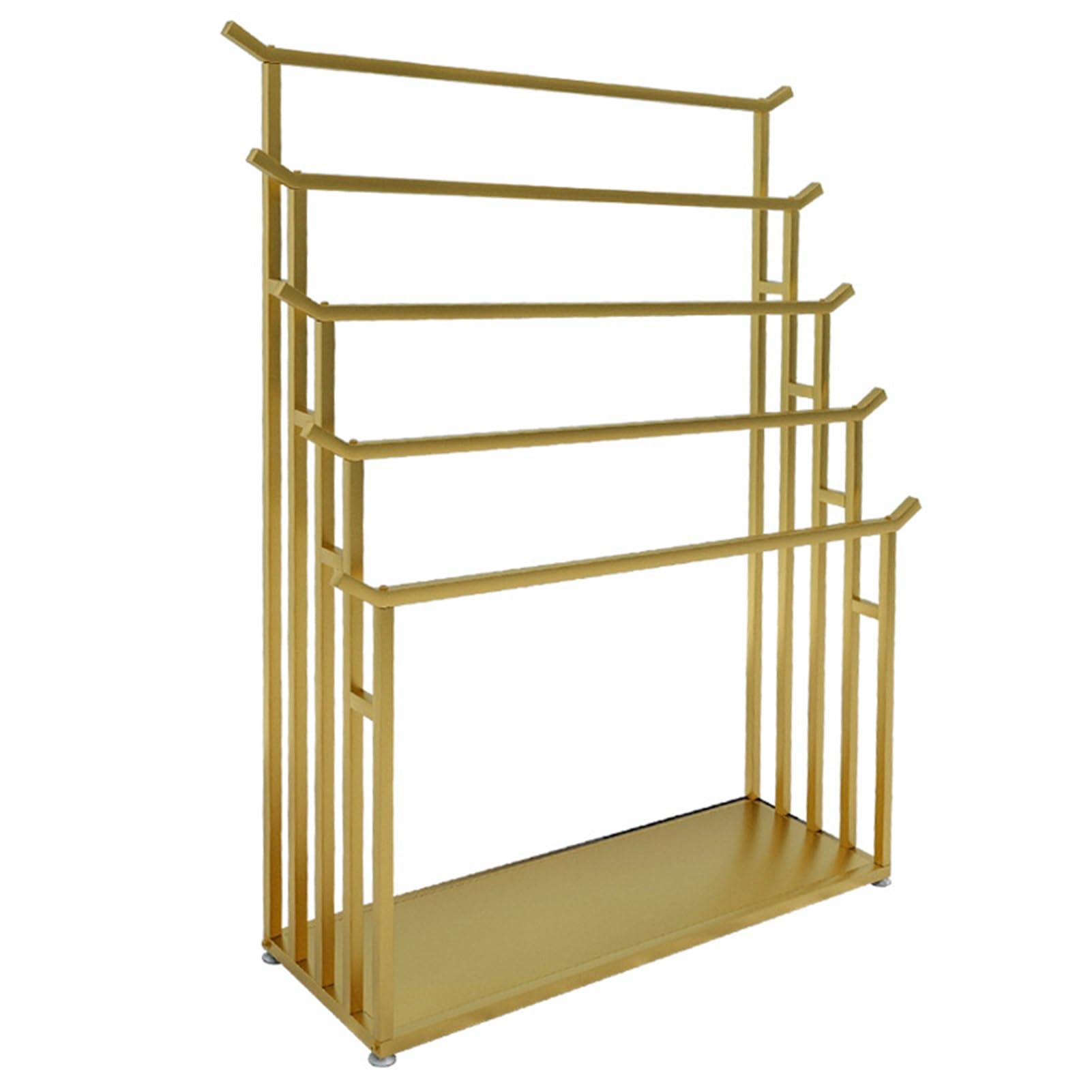 Expositor de pie para corbatas, toallas, bufandas, pantalones, cinturones, ropa comercial, organizador de tiendas minoristas (dorado, 120 x 150 cm)