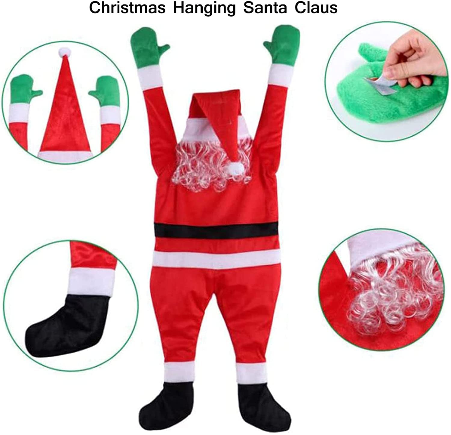 COTTNY 3.5/5.5 FT Large Christmas Hanging Santa Decoration,Hanging Santa Claus Christmas Decorations for Indoor Outdoor Home Door Wall Windows Car Stairwells Roofs Decoration - Image 4