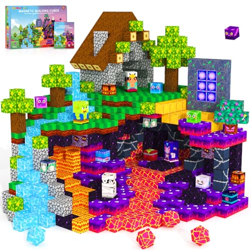 Image of Magnetic Blocks Games Building Toys for 3-16 Year Old Boys Girls, Toddler Kids Magnetic Cubes Tiles Sensory Montessori Education Learning Travel Toys Ages 3+ Halloween Birthday Party Favors Gifts