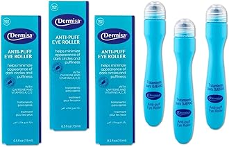 Dermisa Eye Roller for Puffy Eyes - Anti-Puff Dark Circle Under Eye Treatment Serum with Caffeine & Peppermint for Bright, Healthy Skin - Paraben, Fragrance, Dye and Oil Free - Pack of 3