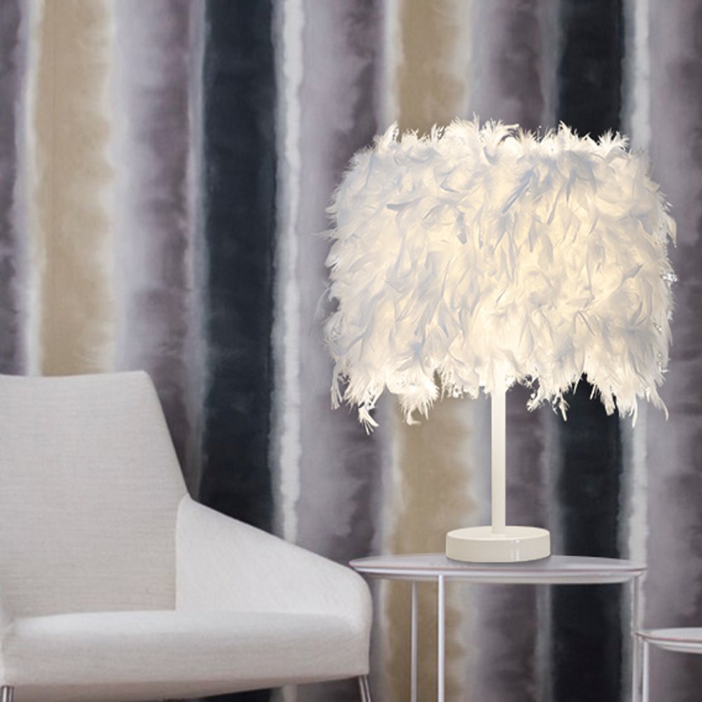 Moderna Lámpara de Mesa de Plumas 40W Luz de Noche de Plumas para Dormitorio Infantil Habitación Oficina Estudio Hotel Habitación, Blanco