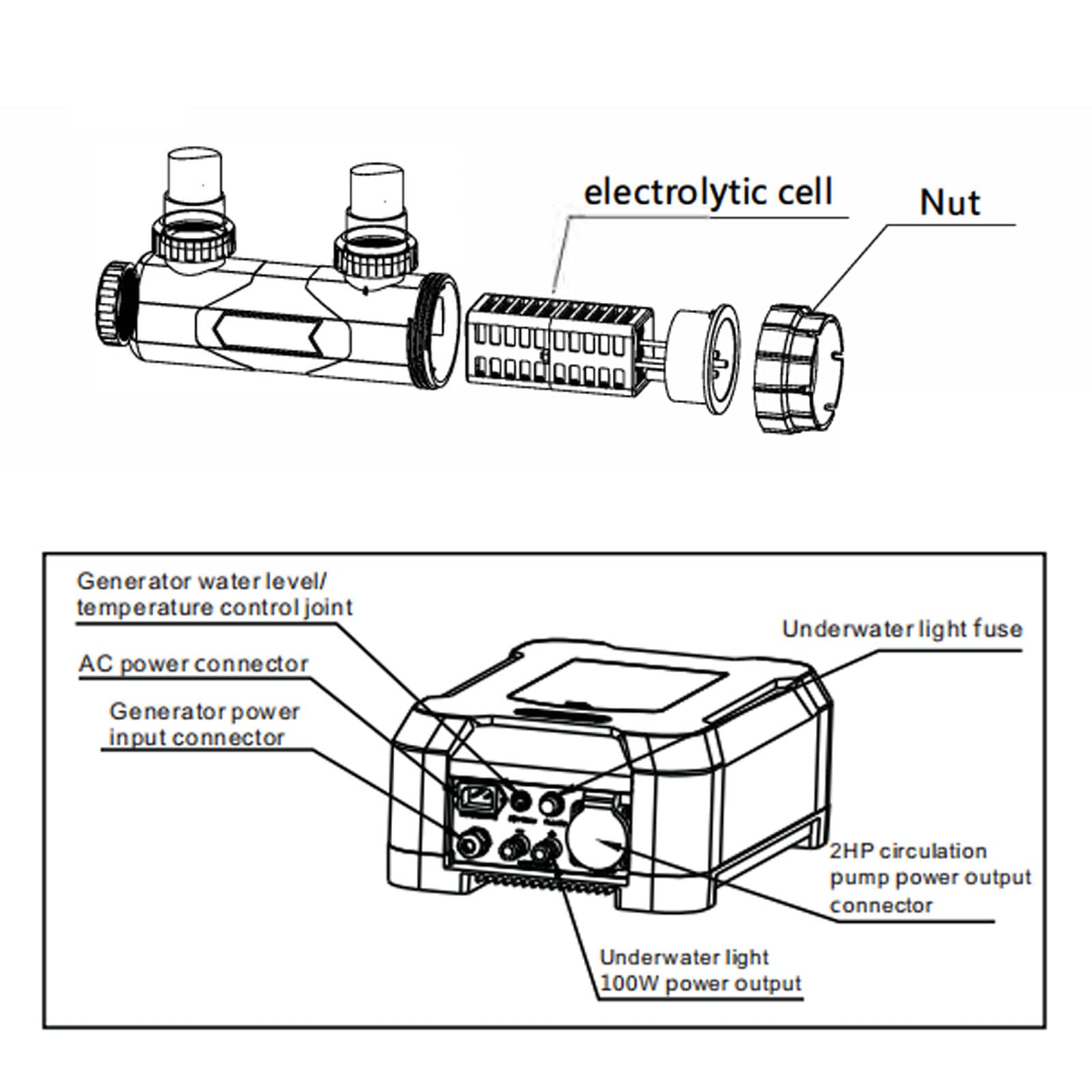 aqxreight 1.70KW Générateur de Sel électrolytique Machine de Chloration de l'eau de Piscine Système d'eau Salée Machine de Courant de Piscine