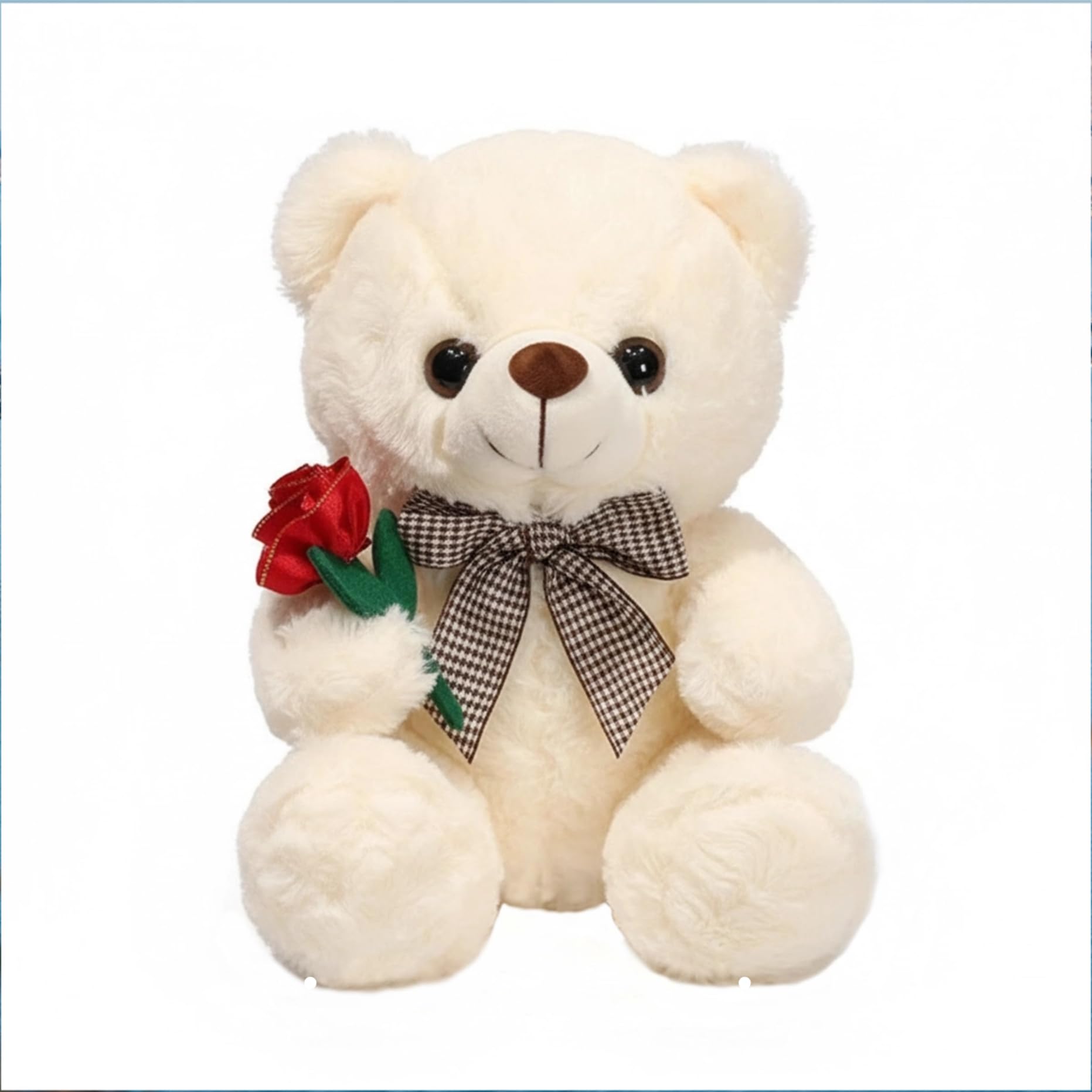 Bear Stuffed Animal Plush Toy for Valentine Day, Cute 9.8" Teddy Bear Plushie with Rose Soft Small Cuddly Bear Doll, Gifts for Girlfriend Boyfriend,White