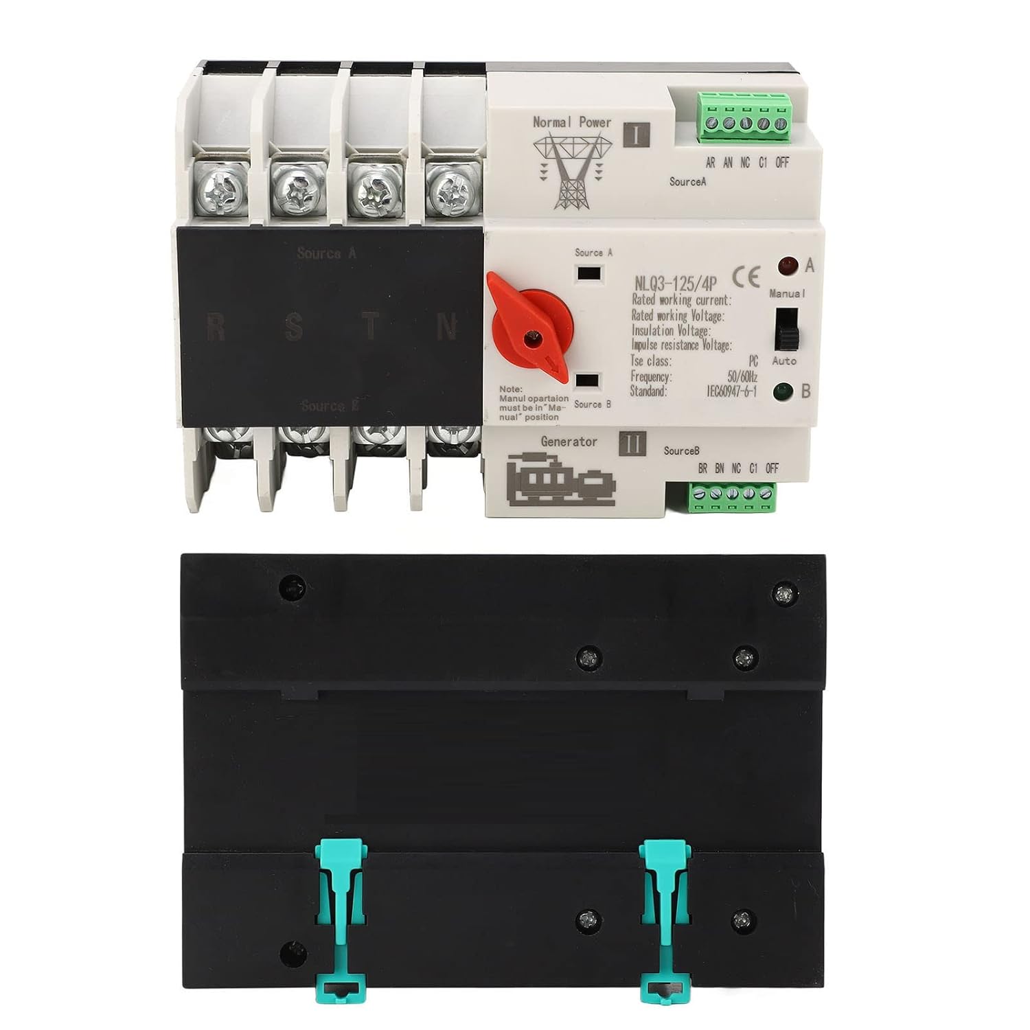 Power Automatic Transfer Switch, AC 110V 80A 4P Wide Application Power Switch Controller Manual Auto Modes for Home