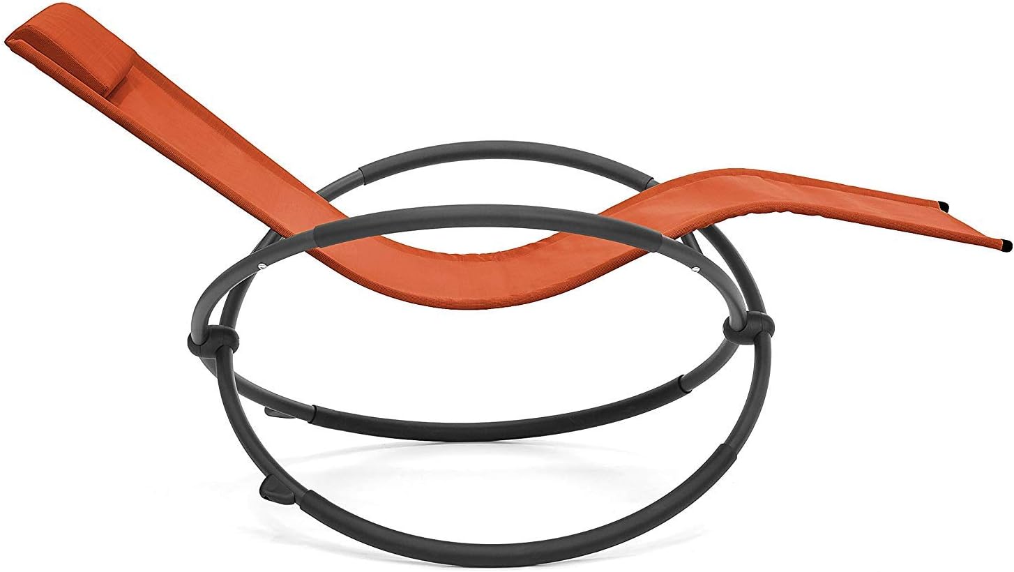 BELLEZE© Orbital Foldable Zero Gravity Lounger Chair Rocking Furniture Outdoor Chaise, (Orange)