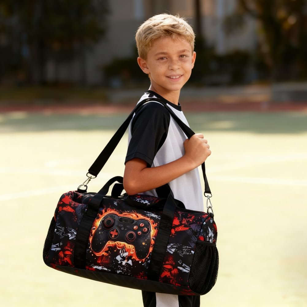 Dance Duffle Bag for Boys Sports Gym Bag Gamer Style Weekender Overnight Sleepover Travel Bags with Shoes Compartment and Wet Pocket - Image 7