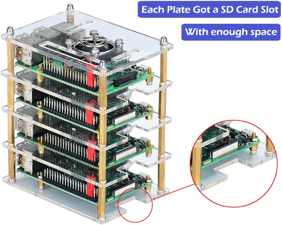 Raspberry Pi 4 Cluster Case, iUniker Raspberry Pi 4 Case with Cooling Fan and Raspberry Pi 4 Heatsink for Raspberry Pi 4 Model B, 3 B+, Pi 3 B, Pi 2 B, Pi B+ (4-Layers)