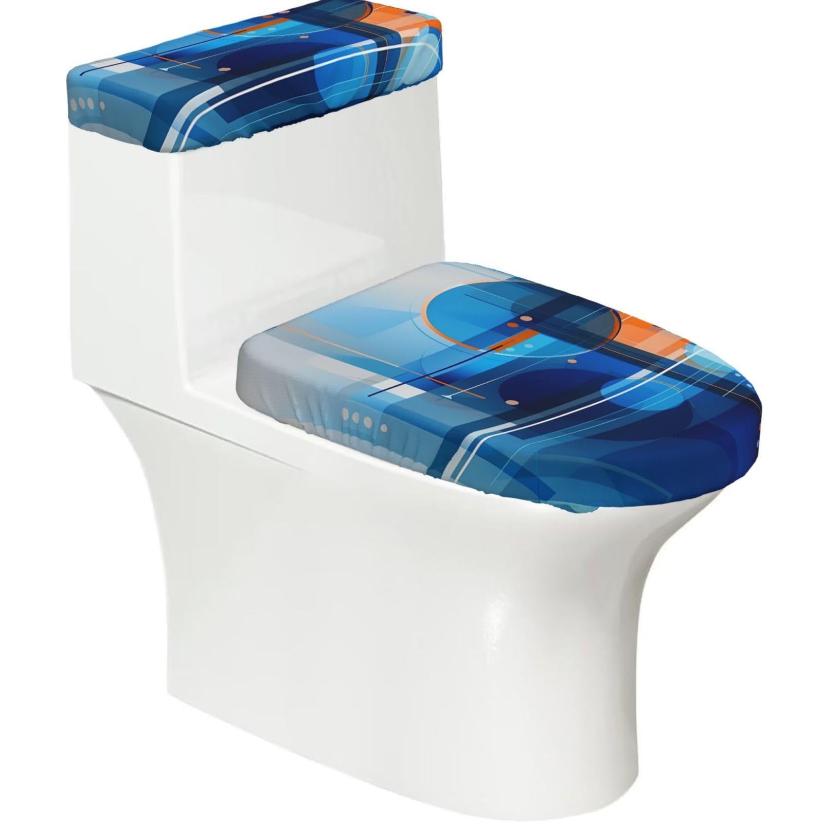 Mrowyc Black Numeric 2-Piece Toilet Seat & Tank Lid Cover Set - Elastic Stretch Design - Universal Fit For U-Shape-O-Shape-Elongated Toilets - Functional Bathroom Decor & Housewarming Gift