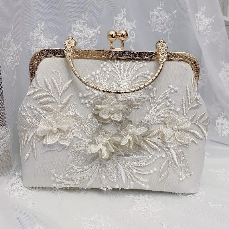 Sac de messager femme à fleur 3D rétro beige pratique et réglable