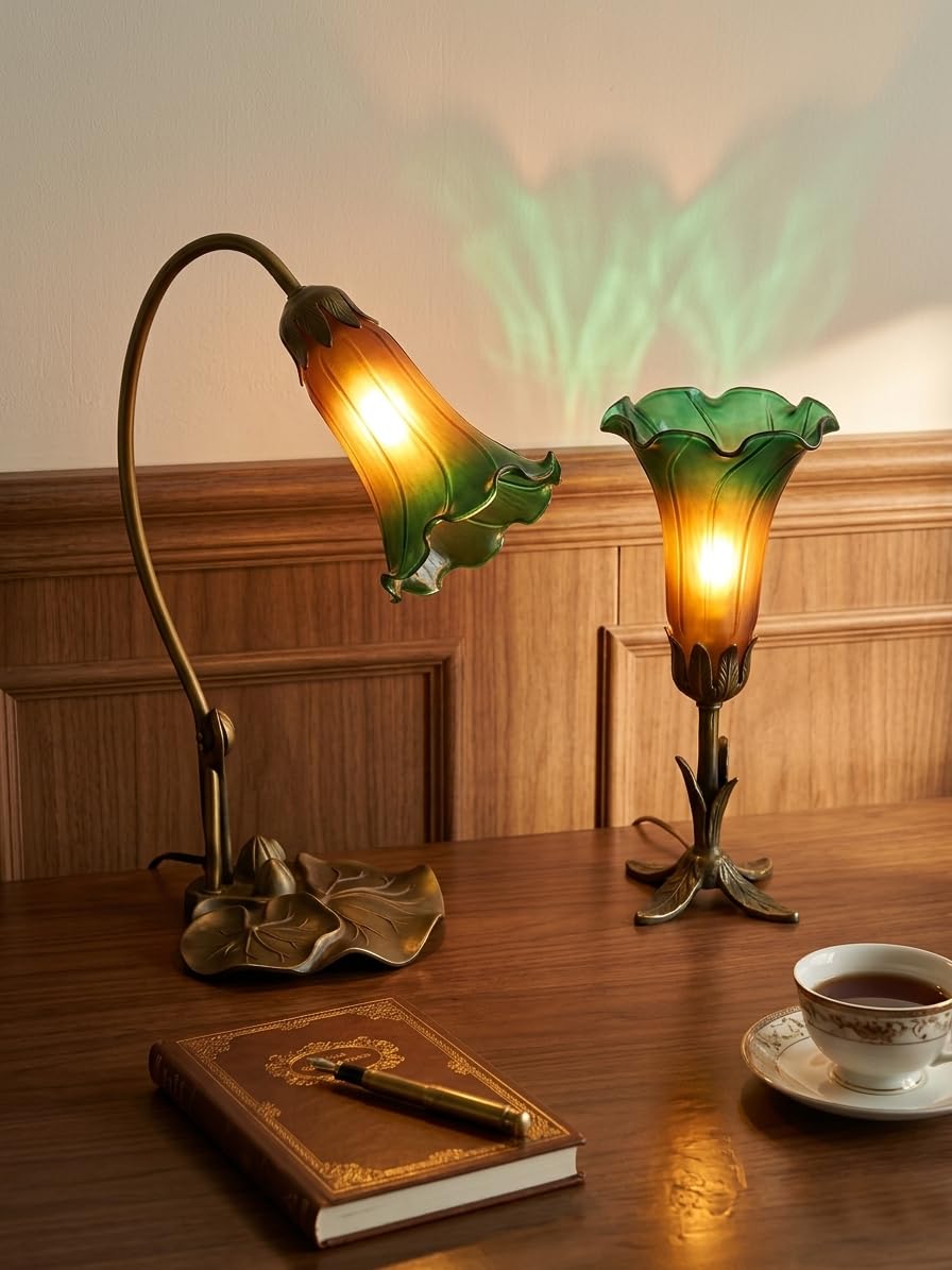 MIXDOM Lily Flower Blown Glass Lampshade, Tiffany Style Tulip