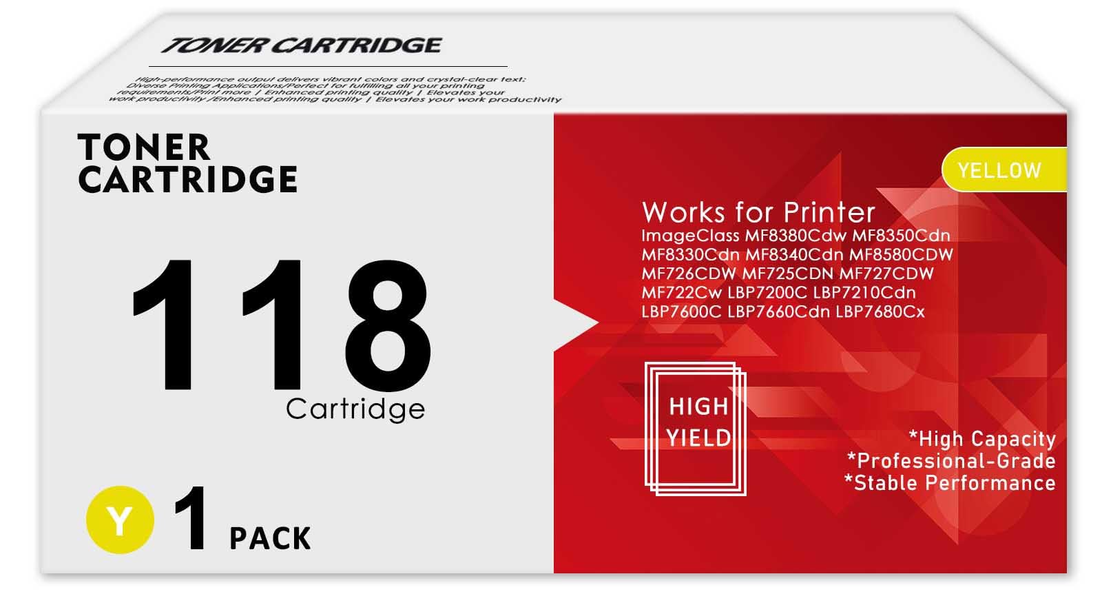 118 Yellow Toner Cartridges Replacement Compatible with Canon 118 Toner 2659B001 for Cannon ImageCLASS LBP7200Cdn LBP7660Cdn MF8580CDW MF8380Cdw