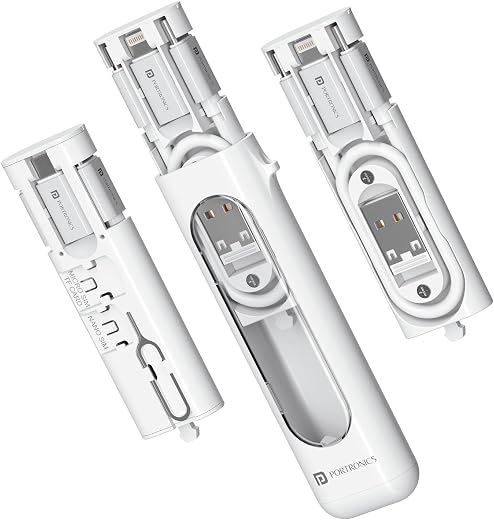 Portronics Snapcase 4 60W Multifunctional Fast Charging Data Cable Transparent Kit, Conversion Set USB A &amp; Type C to Male ...