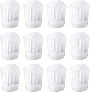 Xyembu 12 Pack Adjustable Disposable White Chef Hats - Non-Woven Elastic Kitchen Caps for Baking, Cooking Parties, DIY Bakers Fun
