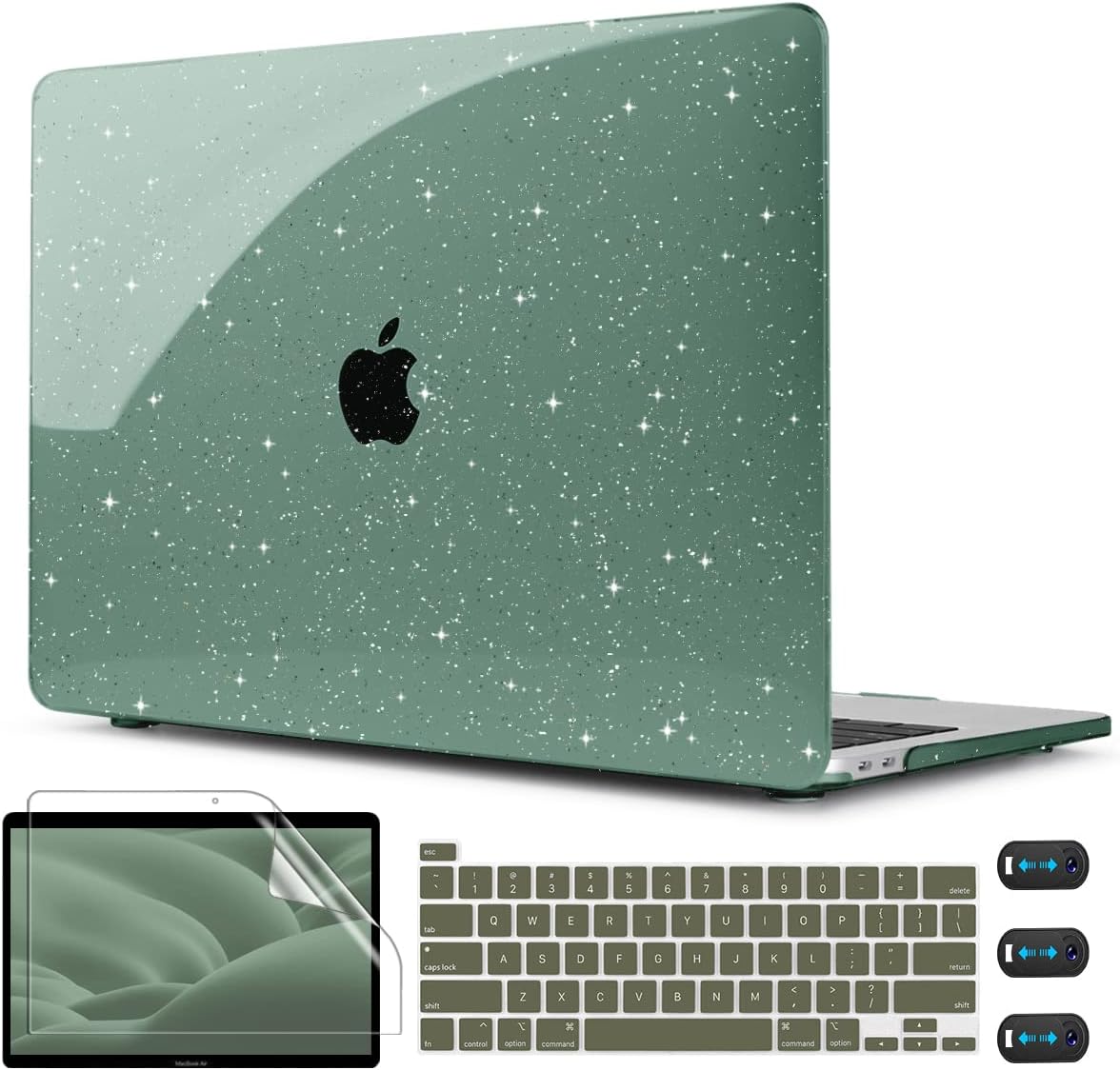 CISSOOKGlitter Green Case for MacBook Pro 13 Inch 2023 2022 2021 2020 Release M2 A2338 M1 A2251 A2289, Plastic Hard Shell Case with Keyboard Cover for MacBook Pro 13-inch Touch Bar - Matcha Green
