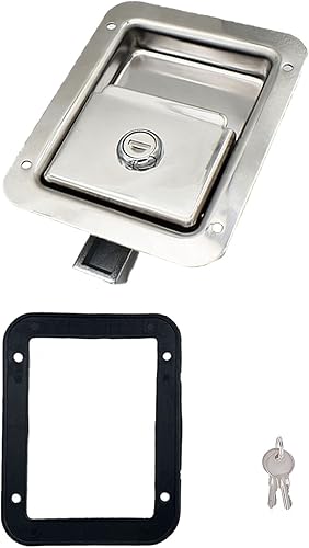 Paquete de 1 cerradura de puerta de acero inoxidable resistente con mango de montaje empotrado para caja de herramientas de remolque, pestillo de