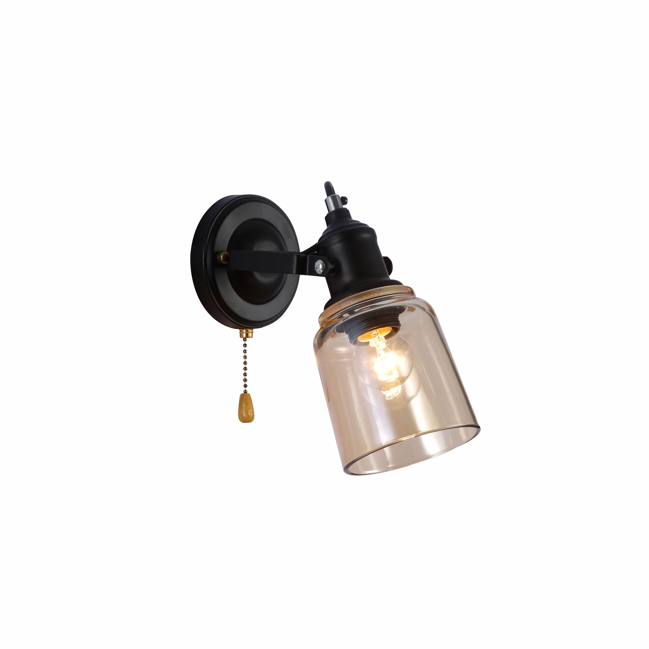 Tekled Black - Amber Myhome Adjustable Glass Cone Wall Light With Pull Down Switch | E27 Fitting | For Bedrooms Living Rooms Hallways Cafes Restaurants Commercial Spaces | (Bulb Not Included)