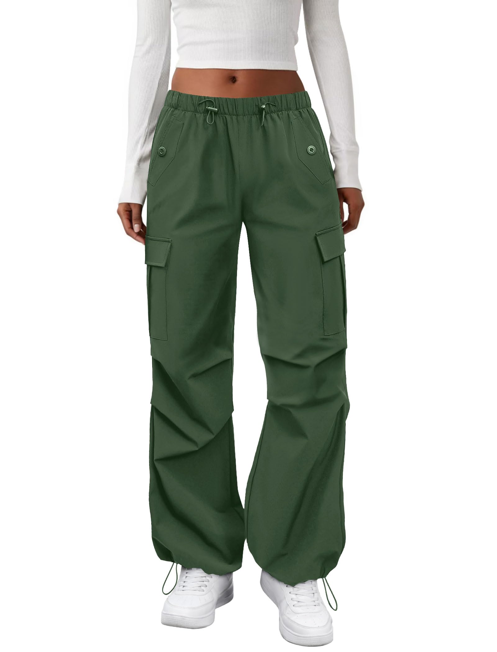 COPYLEAF Cargo Pants Women Elastic Waisted Parachute Hiking Pants with Pockets Water-Resistant Lightweight Baggy Pants
