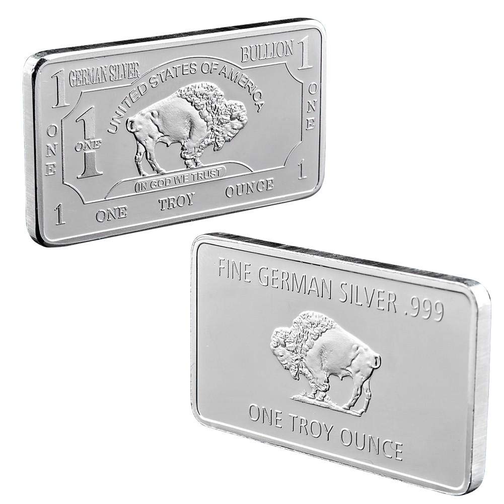 Silver Bar Uncirculated Rectangle Electroplated Buffalo Embossed Pattern Bullion Coin for Souvenir Collection, 50*28mm